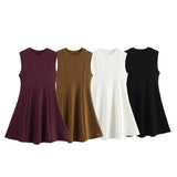 Fongt Women's Spring 2025 New Sleeveless Round-Necked Knitted Skating Dress Mini Dress