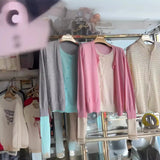 Splicing Color Fake Two Knitted Cardigan Women's Loose Spring Dress Folded To Wear Thin Sweater Color Coat-Outfit