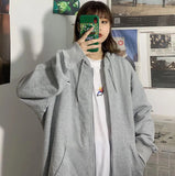 Zip Up Sweatshirts Women Hoodies Korean Oversized Thin Clothes Plus Size Loose Casual Solid Color Shirt Long Sleeve