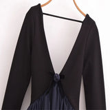 Fongt Women's New Flower Decoration V-Neck Black Long Sleeves Under The Top