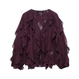 Fongt Women's Clothing 2025 Spring New Multi-Color Simple Cascade Decoration Chiffon Shirt