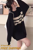 Gothic Sweaters Women Harajuku Punk Knitted Stripes Jumper Vintage Plus Size Loose Long Sleeve Pullover Tops