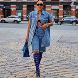 Fongt Women's Casual Denim Jacket Women's Fashion Denim Jacket Sleeveless Shoulder Jacket