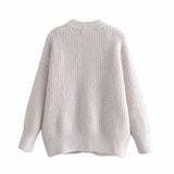 2021 White Winter Knit Cardigan Women Long Sleeve Patch Pockets Loose Sweater Button Up Female Vintage Knitted