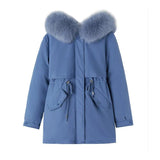 Hooded Jacket Woman Warm Fur Lining Cotton Padded Parka Female Drawstring Basic Coat Windproof Women Jacket