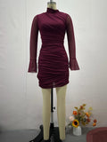 Fongt Autumn New Fashion Half-High Collar Design Mesh Splicing Sleeve Slimming Bag Hip Skirt