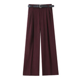 Fongt Women's Clothing 2025 New Fashion Comfortable With Belt High-Rise Double-Folded Trousers