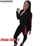 PINK Letter Print Outfits Zip Stand Collar Top + Leggings Pants Casual 2 Piece Set Women Tracksuits Sport Sweat