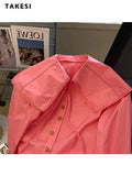 Street Style Solid Color Loose Long Sleeve Single Breasted Shirt 2023 Summer Women Casual Peter pan Collar Blouse