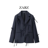 Fongt Homemade New Women's Oceanic 髫髫 Casual Bow Trim Blazer