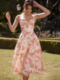 Hot Sale Of New Sexy Slings Print Dress Mid-Length Dress High-End Temperament Thin Tie Dress Dress Dress
