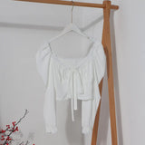 Fongt Bow Collar Long Sleeve Shirt Short Umbilly Pure Lust Wind Shoulder Coat 8829