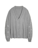Fongt Same Taylor Orange Cardigan Embroidered Stars Loose Languid Temperament Sweater