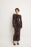 Fongt New Women's Fashion Elegant Round-Collar Knitted Long Dress Leopard Dress Dress Dress