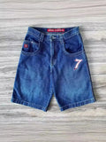 Sales Shorts Y2K Pants Harajuku Hip-Hop Lucky 7 Pattern Retro Blue Baggy Jeans-Outfit