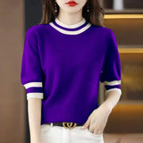 Fongt Round Collar Half-Sleeve Tight Cover Sweater Five-Point Sleeve Top Female Knitting Bottom Flying Sleeve Half-High Collar