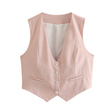 Fongt Summer New Women's Street Fashion Leisure Vest 15 Color V Collar Vest