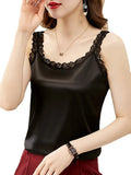 Women's Tank Tops 2023 Spring Sexy Crop Vest Solid Camisole Female Off Shoulder Satin Floral Sleeveless Clothes Women Basic