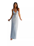 Collared With Ribbon Super Long V-Neck Sexy Dress