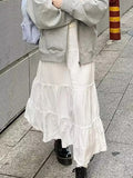 Women White Cake Skirts 2023 Summer Fashion Ladies Casual High Waist Solid Color Female Chic Bottoms-Outfit