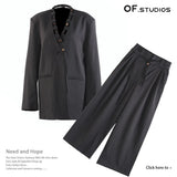 Fongt Autumn New Personalized Loose Version Of Real Wood Buckle Combination Top Suit + Pants Two-Piece Set Female 1816