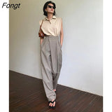 Wide Leg Women's Pantsuit Baggy Classic Pants Vintage Palazzo Office Elegant Casual Trouser Female Work High Waist