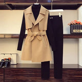 Women Elegant Office Pant Suit Woolen Vest Coat And Turtleneck Sweater Top+Pant Three Piece Set Autumn Winter