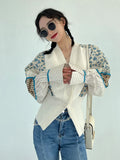 TWOTWINSTYLE Patchwork Colorblock Shirt For Women V Neck Long Sleeve Loose Blouses Female Fashion Spring Clothing Style New
