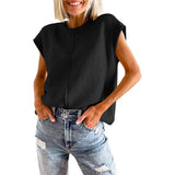 Fongt Hot Style Women's Knit Vest Jumper Sleeveless Round Collar Casual Solid Color Sweater Women's
