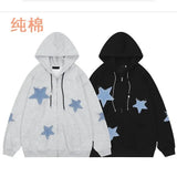 Fongt Retro Star Paste Cloth Hoodie Sweater Winter Loose Casual Men And Women Couples Cardigan