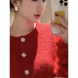 Fongt Small Fragrant Red Hairy Long-Sleeved Sweater Women's Autumn And Winter Unique Beautiful Hairy Sleeve Knitted Open Shirt Thick