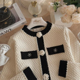 Girl Fragrance Pearl Flower Button Temperament Knitted Cardigan Female Sweet Minority Sweater 703-1-Outfit
