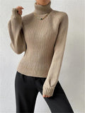 Fongt And Winter New Loose Thin High-Necked Shoulder Sleeve Knitted Sweater Woman