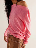 Women Casual Loose Fit T-shirts Tops Long Sleeve Solid Color Spring Fall Pullovers Basic Tees Shirts Streetwear 2023-Outfit