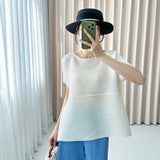 Fongt Folded Round Collar Folding Top In The Long Loose Thin Irregular Spring Blouse Summer Design T-Shirt