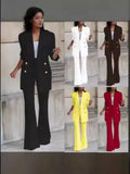 Fongt New Solid Color Casual Suit Wide Leg Pants Suit Two Sets