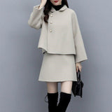 Fongt Autumn And Winter New Wool Coat Women's Temperament Small Fragrant Dress Short Dress Thin Casual Two Sets