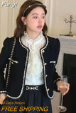 Vintage Jackets Women Korean Elegant Single Breasted Cropped Coat Tweed Long Sleeve Casual Short Harajuku