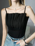 Elegant Camisole Tops Women's Pleated Tube Top Short Tanks Female Folds Stretchy Fashion Camis-Outfit