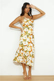 Fongt Summer New Stylish Temperament Diagonal Collar Sling Fishtail Print Dress 23074-Outfit
