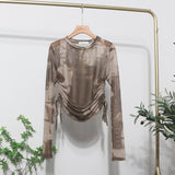 Fongt Collar Tie-Dye-Print Slim Long-Sleeved T-Shirt T-Shirt T-Shirt With Sunscreen 8159