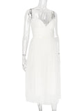 Sweetheart Neckline Strap Tulle Frill Midi Dress-Outfit