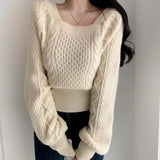 New 2021 Women Autumn Winter Sweaters Knitted Warm Thicken Square Collar Fashionable Vintage Pullovers Tops