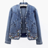 Women Jeans Jacket 2023 New Spring Autumn Clothing Embroidered Short Denim Jackets Female Basic Coat Long Sleeve Outerwear