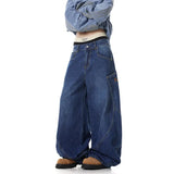 Fongt Design Sense Large Pocket Culass Jeans Men And Women's Autumn New Loose Wide Leg Embroidered Floor Pants-Outfit