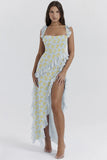 Fongt Summer New French Slings Wood Ear Design Picties Open Fork Dress Dress Woman