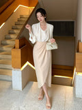 Fongt Xixi 2025 Spring New Temperament Commuting High Waist Half-Body Dress Design Packed Fishtail Dress 85126