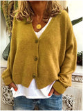 Fongt And Winter Women's Sweater Cardigan Pure Color Long Sleeve V Neck Sweater