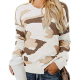 Fongt Sweater Women Autumn And Winter New Camouflage Leopard Sweater Round Collar Knitted Shirt Woman