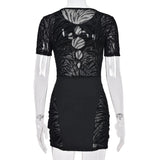 Sexy Zebra Print Cut Out Mesh Transparent Women Mini Dress for Beach Holiday Night Club Goth Party Bodycon Pencil Shorts